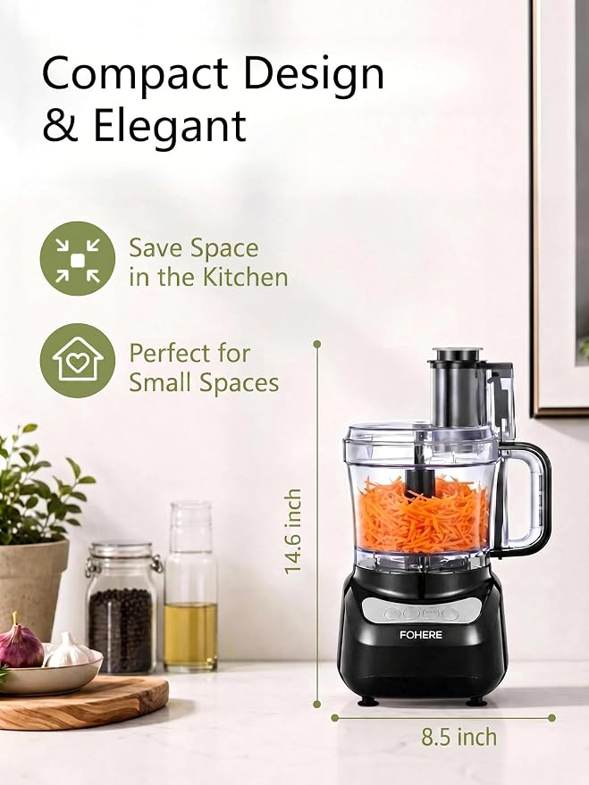 FOHERE Food Processor 11 CUP, 2-in-1 Large Feed Chute Vegetable Chopper | Stainless Steel S-Blade, Reversible Shredding Disc and Dough Blade, for Mincing, Dicing, Shredding, Puree, Kneading