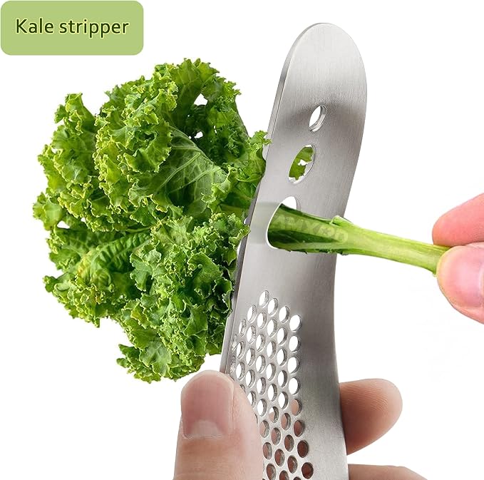 Stainless Steel Garlic Press Rocker & Silicone Garlic Peeler | 3-in-1 Garlic Mincer Crusher Squeezer with Bottle Opener & Herb Stripper/Leaf Zipper, Versatile Kitchen Tool