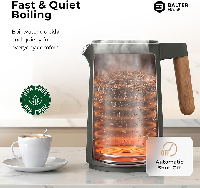 BALTER Electric Kettle with Temperature control, 113 °F – 212 °F, Tea pot, Stainless steel, double wall water kettle, BPA-free, quiet tea kettle, 1.5 L, 2200 W, Blue Gray