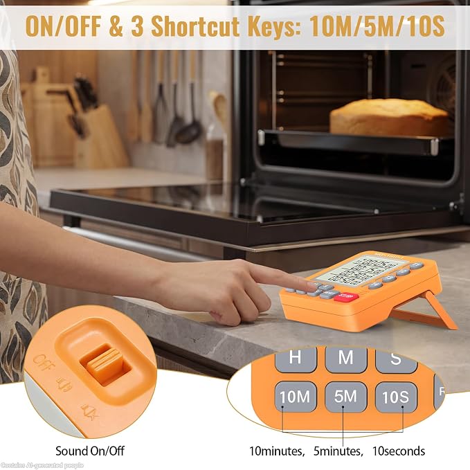 Digital Dual Kitchen Timer, Multiple Channels Countdown Timer | 4-Groups Timer with Magnetic-Back Memory-Preset Large Display Adjustable Alarm Volume, 3A Battery Included, Ideal for Cooking