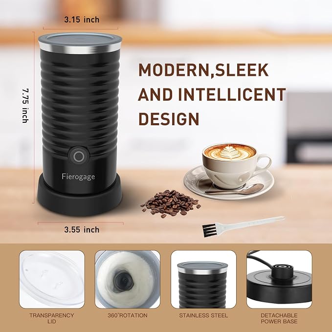 Milk Frother and Steamer, 4-in-1 Hot & Cold Foam Maker, Black | Electric Milk Warmer, One-Touch Control, Auto Shut-Off, 8.5oz(250ml), 304 Stainless Steel, for Latte Cappuccino Macchiato