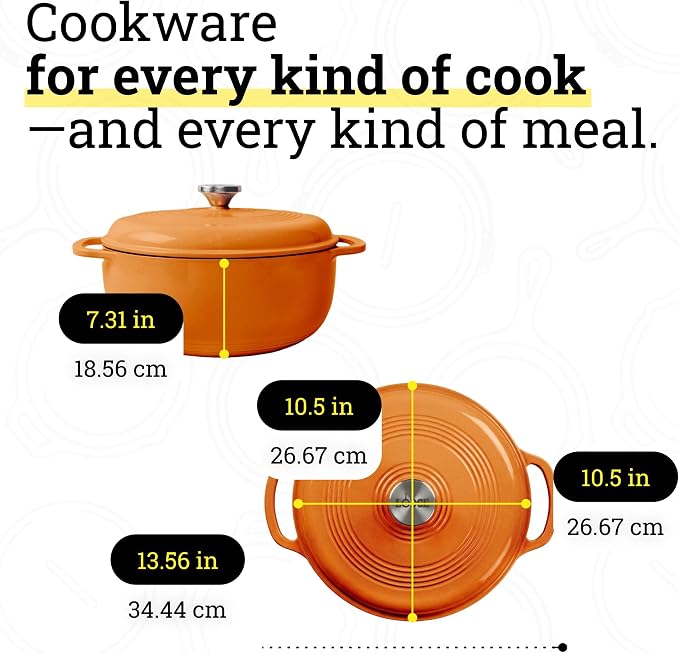 Lodge Essential Enamel Cast Iron Dutch Oven 6 Quarts - Perfect for Bread Baking, Braising, Marinating & Slow Cooking, Features Moisture-Sealing Lid & Dual Handles, Kitchen Essentials, Apricot