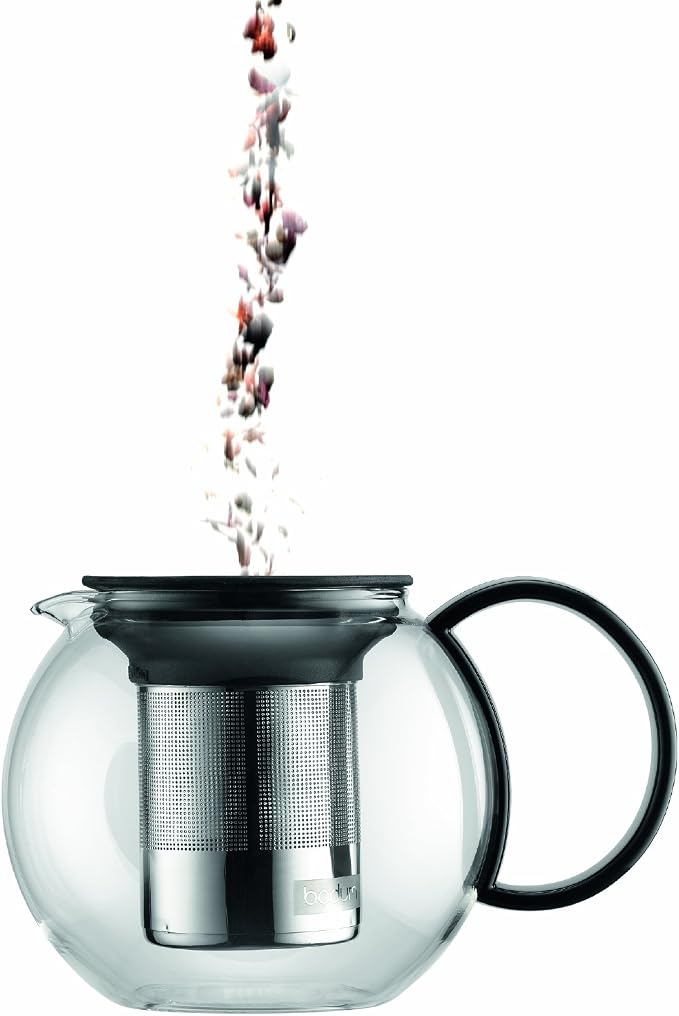 Bodum 34oz Assam Glass Tea Press with Stainless Steel Filter, Black Plastic Lid