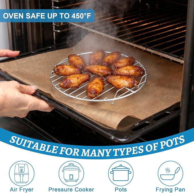 P&P CHEF Round Cooking Rack, Cooling Rack for Steamer, 10.5”, Silver | 3 Pack Stainless Steel Baking Rack for Grilling Roasting, Fits Air Fryer, Canning Pot, Oven & Dishwasher Safe, Non-toxic