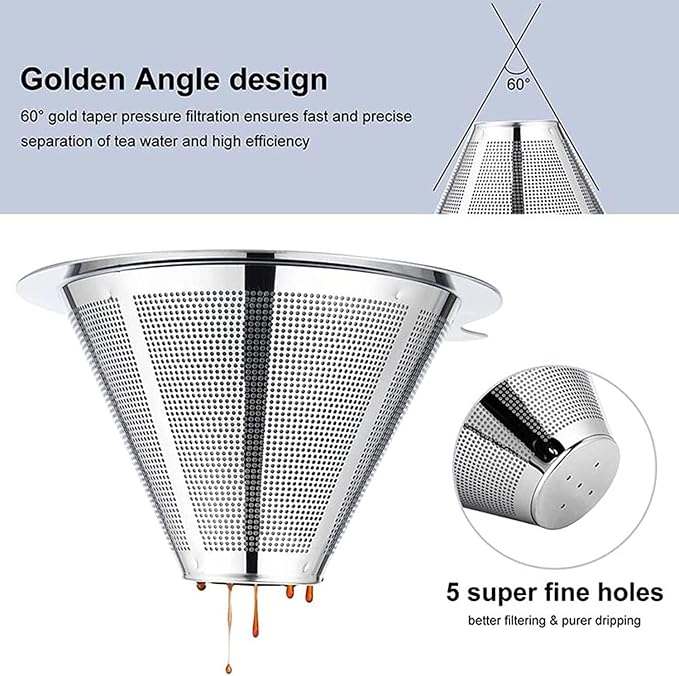 Pour Over Coffee Maker,Coffee Filter,Slow Drip Paperless Stainless Steel Cone Coffee Dripper(1 Cup) Mini