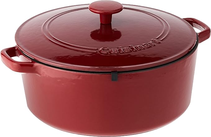 Cuisinart Chef's Classic Enameled Cast Iron Dutch Oven with Lid, Porcelain Enameled Interior, Oven Safe, Induction Compatible, 7-Quart, Round, Cardinal Red