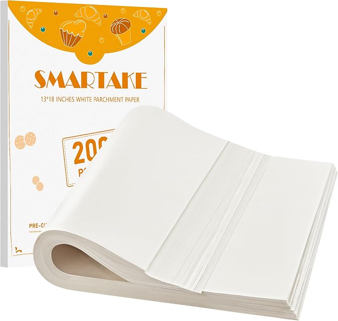 SMARTAKE 200 Pcs White Parchment Paper Sheets, 13x18 Inches, Non-Stick | Pre-Cut Greaseproof Baking Paper, Pure Wood Pulp, Oven Safe up to 450°F, for Cooking, Grilling, Frying, Steaming, Wrapping