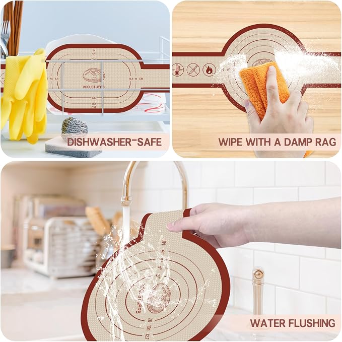 Koolstuffs Sourdough Silicone Bread Sling Set with Pastry Mat, 3 Pack | 26" x 16" Pastry Mat for Dough Prep, Round and Oval Slings for Dutch Ovens, Long Handles, Nonstick Reusable Design