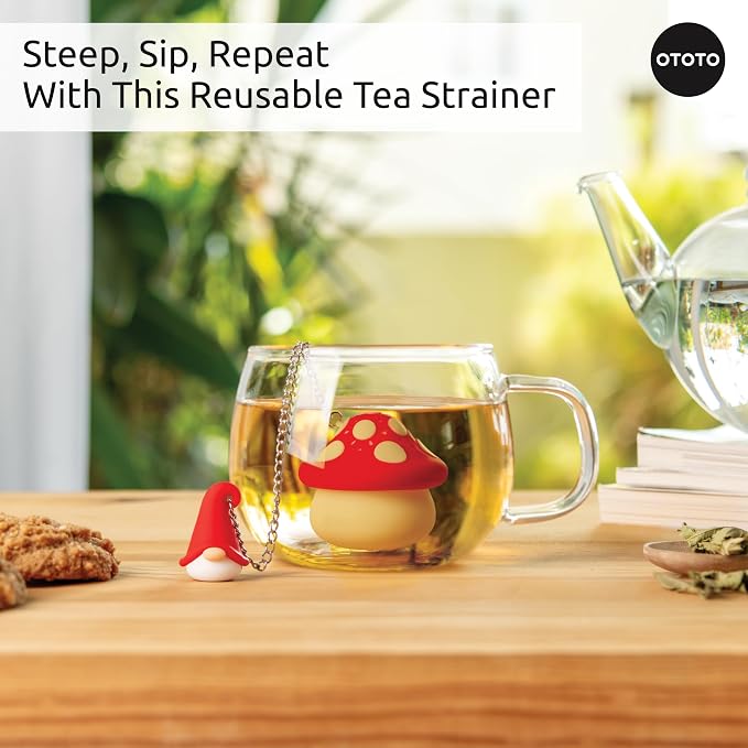 Cute Tea Strainers - Loose Leaf Tea Steeper, Tea Infuser for Loose Leaf Tea, Tea Diffusers, Tea Accessories, Mushroom Gifts, Cute Kitchen Accessories, White Elephant Gifts, (Gnomeo, Gnome)