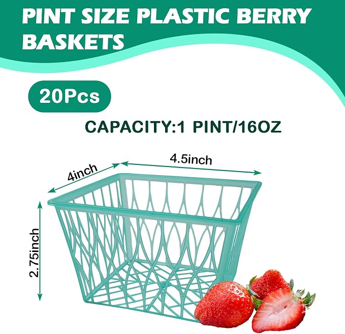 20 Pack Plastic Berry Baskets Strawberry Basket 4-Inch Berry Picking Basket Farmer Market Produce Baskets Fruit Vegetable Storage Containers