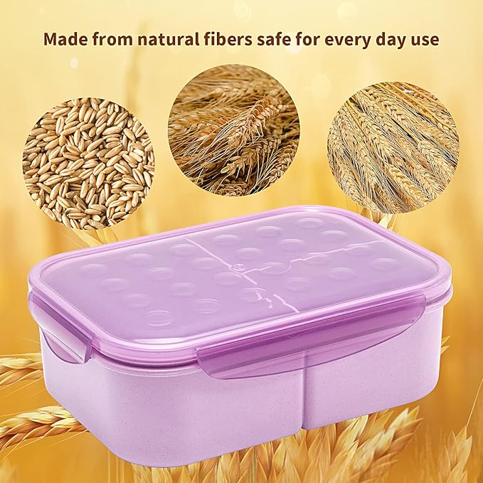 MISS BIG® Large Bento Lunch Box for Adults, 1900ml, 3 Compartments, Purple | Purple 1900ml adult lunch box for office meals, work lunch, meal prep, food storage, picnic, and travel.