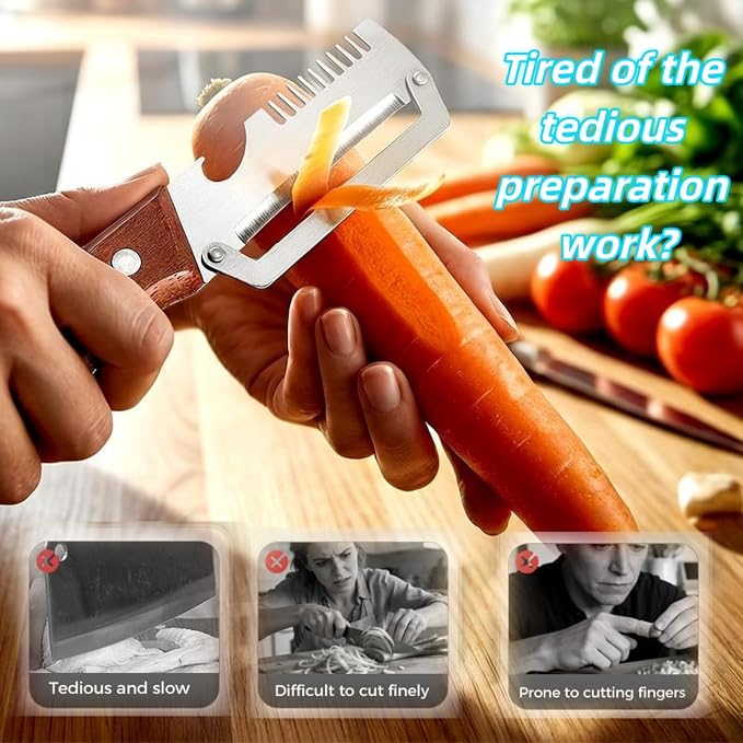 NEW Premium Vegetable Peeler with Wooden Handle and Bottle Opener: 2-in-1 Stainless Steel Kitchen Tool for Fruit Apple Potato Pumpkin Papaya (1Pack)