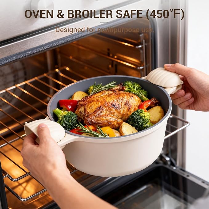 8-Piece Non Stick Stock Pot with Lid, Ceramic Cooking Pot Set, 4.5 Qt All-in-One Non Toxic Soup Pot for All Stoves, Easy to Clean & Dishwasher Safe, Oven Safe, Induction Ready, PFOA PFAS Free