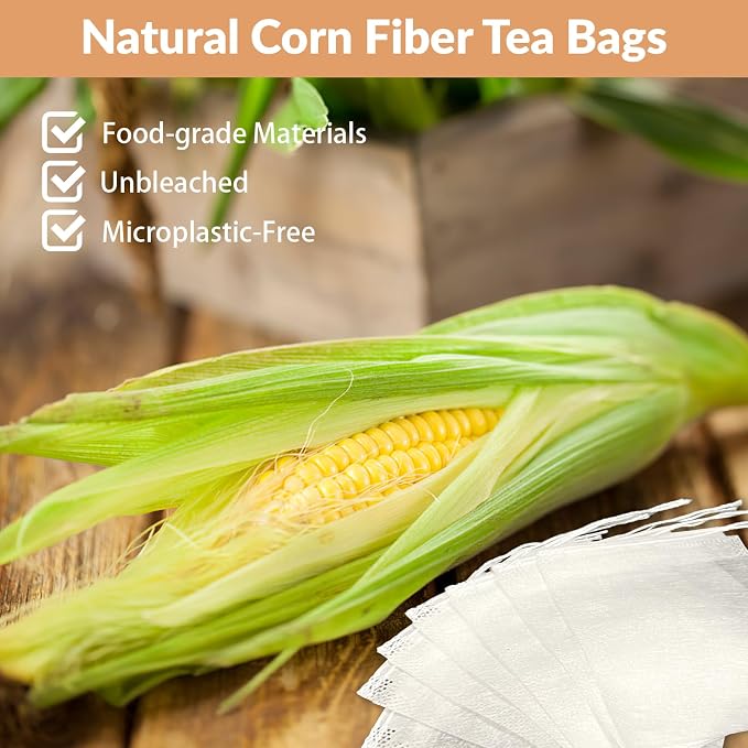 300 Pcs Disposable Empty Tea Bags for Loose Leaf Tea, Natural Corn Fiber | 3.54" x 2.75", Food-grade, with Drawstring, Safe for Hot Water Brewing, for Coffee, Herbs, Spices, Tea Filter Sachets Infuser