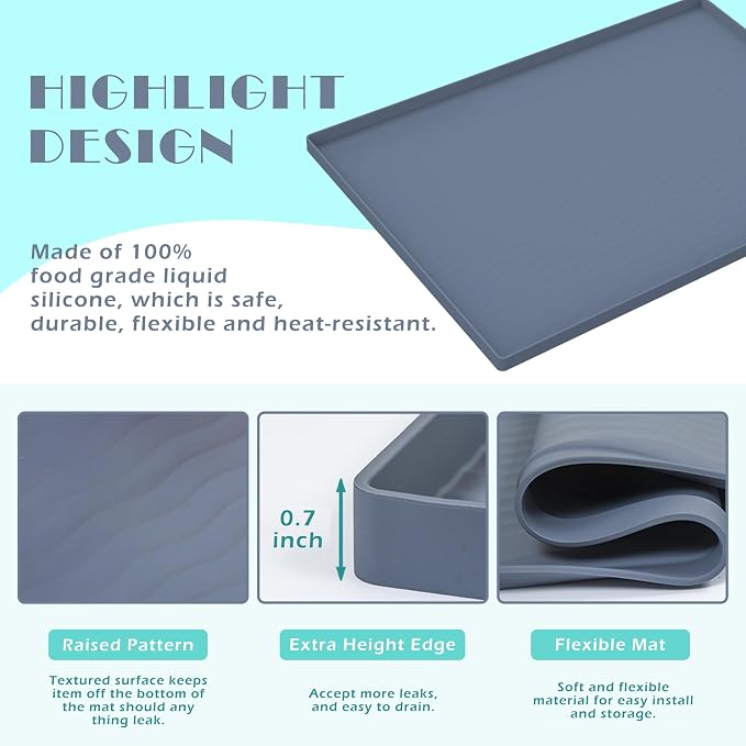 URMONA Waterproof Silicone Under Sink Mat 28'' x 22'' Shelf Liner for Kitchen and Bathroom, Cabinet and Counter Protector, Storage and Organizers, Litter Mat, Pet Cat Puppy Essentials(Brown)