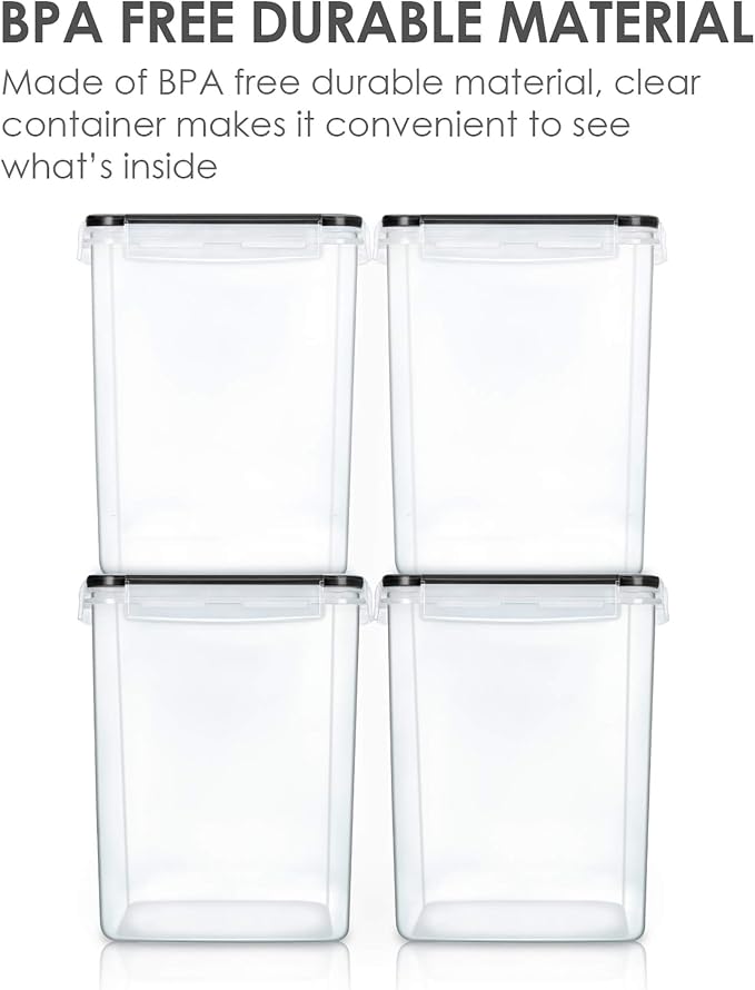 Vtopmart 5.2L Flour Sugar Storage Containers, 4 PCS, Black | For Bulk Flour and Sugar Storage, Airtight Seal, Multiple Sizes, BPA Free, Food Grade Material, Dishwasher Safe (Not Lids)