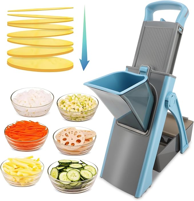 Mandoline Slicer for Kitchen, Safe Vegetable Chopper & Potato Slicer with Adjustable Thickness and Container for Meal Prep, Ideal for Home & Commercial Use, Kitchen Gift(Blue)
