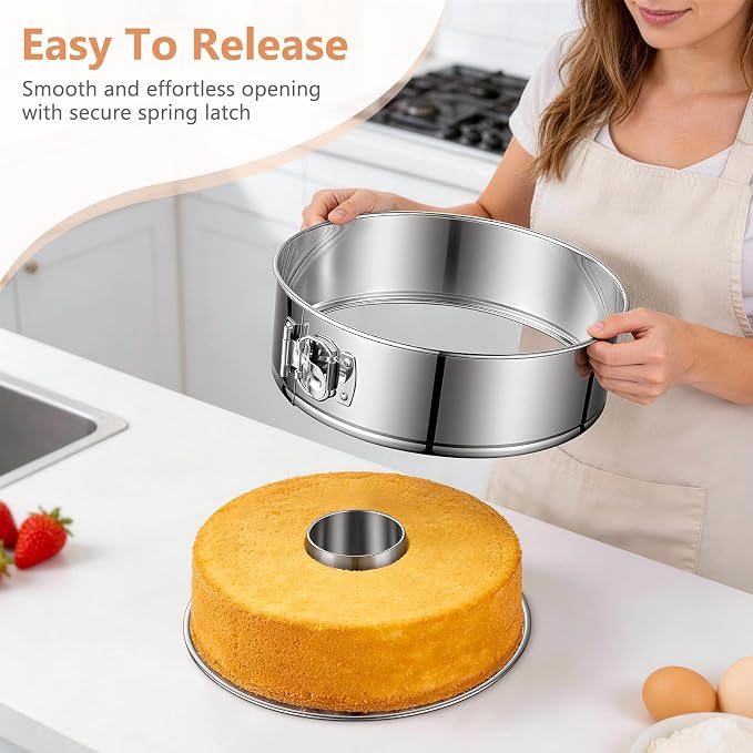10-Inch Pound Cake Pan with Removable Bottom, 304 Food-Grade Stainless Steel Springform Bundt cake pan, Leak-Proof & Dishwasher Safe - Perfect for Angel food, Pound & Chiffon Cakes