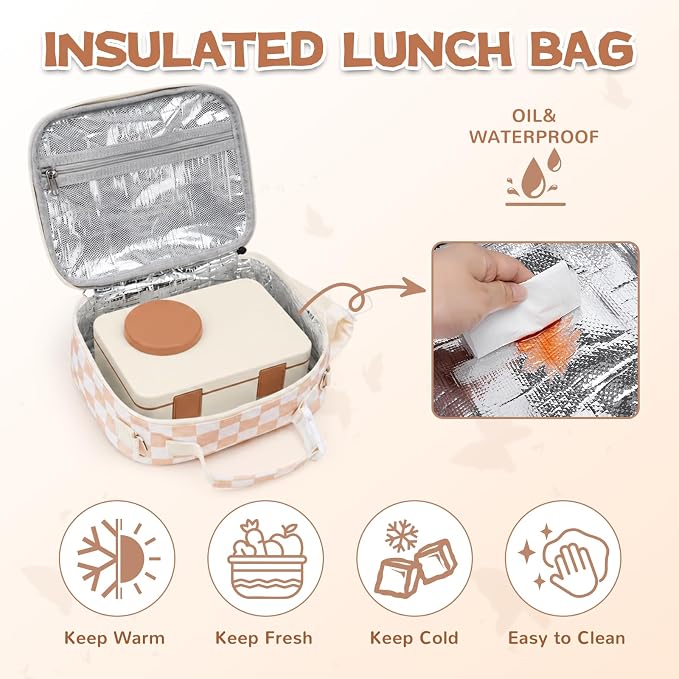 Bento Box for Kids, Leakproof Kids Lunch Box with 8.5OZ Thermo Food Jar & Lunch Bag, 3-4 Compartments Toddler Insulated Lunch Box for Girls, BPA Free Lunch Containers for School Daycare