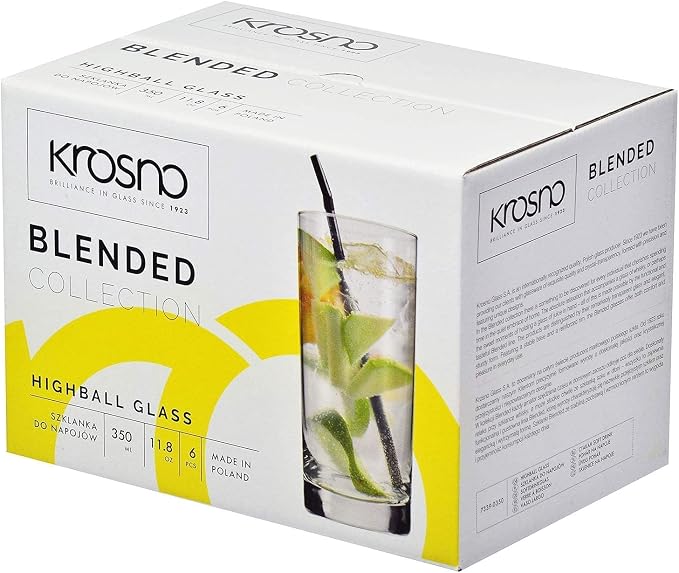 Krosno Water Glasses Set of 6, 11.8 oz, Blended Collection | Drinking Glasses, Lead-Free Crystal Glassware, Juice Glasses, Highball Glass Set, Dishwasher Safe, Made in Europe