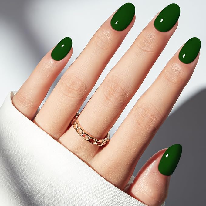 modelones Jewel Green Short Press on Nails, Oval Fake Nails Kit | Press Ons with Nail Glue, Adhesive Tabs, Nail File, Prep Pad, Manicure Stick, 32Pcs 16 Sizes, Summer Women Girl Gift