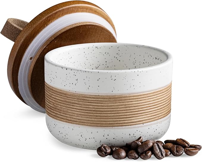 Miamolo Small Ceramic Jar with Lid, Coffee Container Canister Kitchen Food Storage Jars for Spice Sugar Tea Bag, Stackable Decorative Jars for Countertop, White & 5 fl.oz