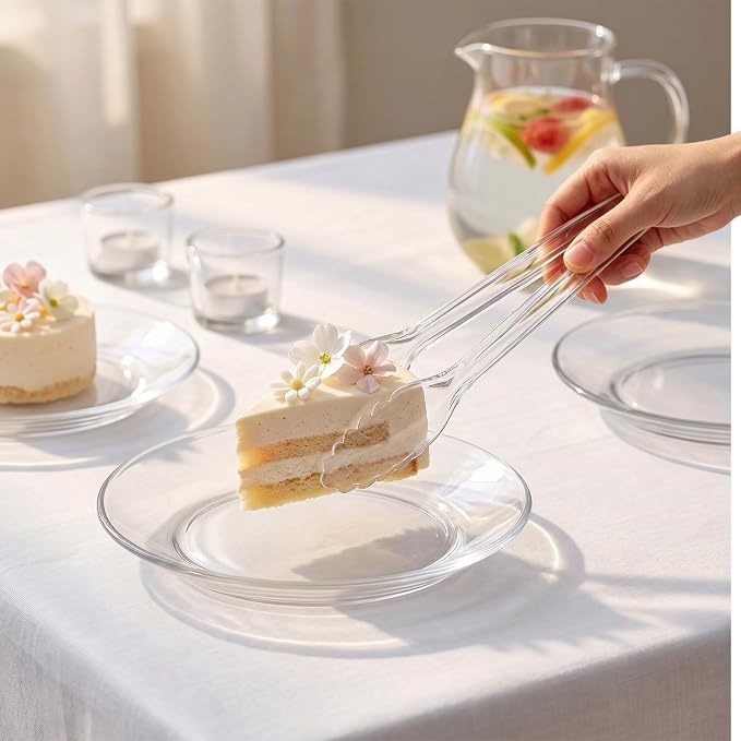 24 Pcs Transparent Plastic Serving Utensils Set - Heavy Duty Disposable Serving Spoons, Forks & Tongs (8 of Each) - BPA-Free Catering Supplies for Buffets, Parties, Weddings & Events