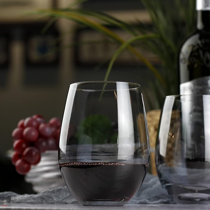LUXU Wine Glasses Large Stemless Wine Glasses,20 oz,Set of 4 | Grey Juice Drinking Glasses,No Stem Glass Beverage Cups,All-Purpose Water Glasses for Ice Coffee,Tea,Red or White Wine