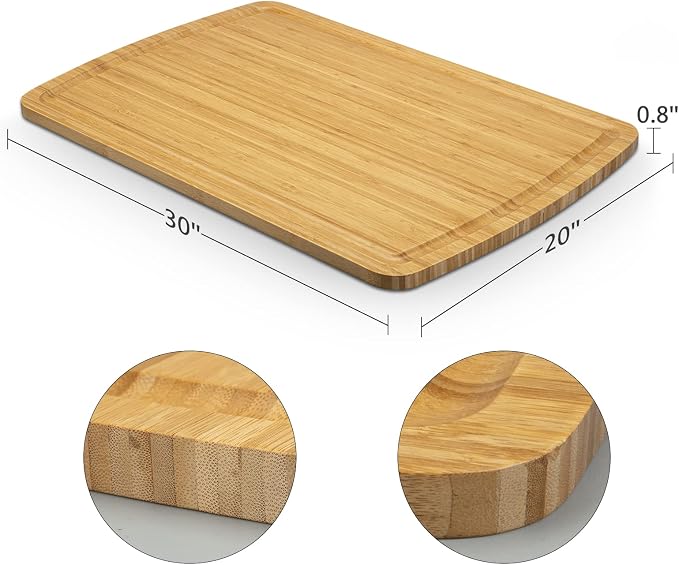 Fashionwu 76 cm Extra Large Bamboo Cutting Board for Kitchen, 30 x 20 Inch Large Wooden Cutting Boards with Juice Groove, Thick Butcher Block Cutting Board for Meat Vegetables, Large Charcuterie Board