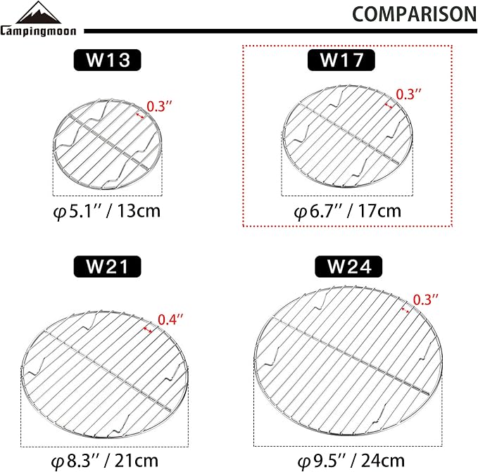 CAMPINGMOON Round Roasting Baking Steaming Cooling Rack Cooking Grid Grill Stainless Steel Fits for Dutch Oven (Diameter φ6.7inch, W17)