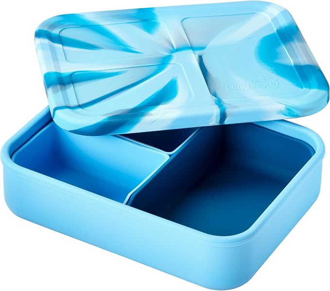 LunchBots Build a Bento 32 oz Platinum Silicone Divided Lunch Box Blue