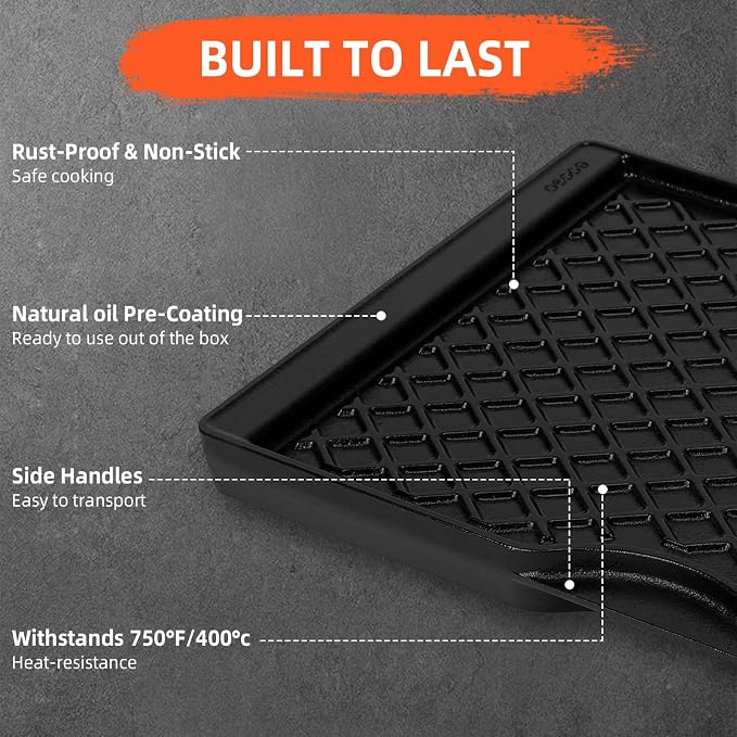 17.5 Inch Grill Griddle for Weber Spirit 200 Series | Dual Sided Sear Parts for Weber Spirit 200 & GS4 Spirit II E210, Porcelain-Enameled Cast lron Thick Nonstick BBQ Griddle Pan