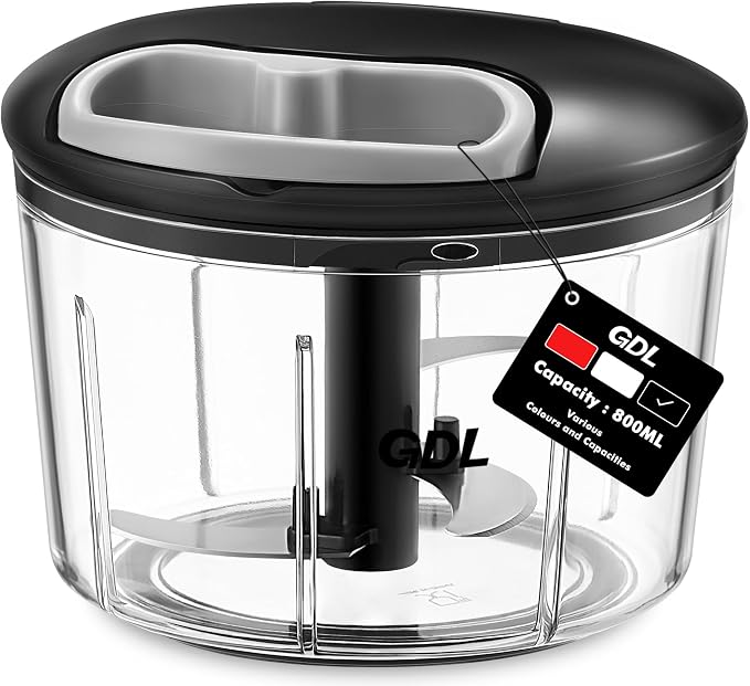 GDL Food Chopper, Vegetable Chopper, Pull String Onion Chopper Dicer, 800ML | Manual Chopper Dicer for Oinon, Garlic, Nut, 420 Stainless Steel Blade, Dishwasher Safe, Fast Cutting, Anti-Slip Base, No BPA