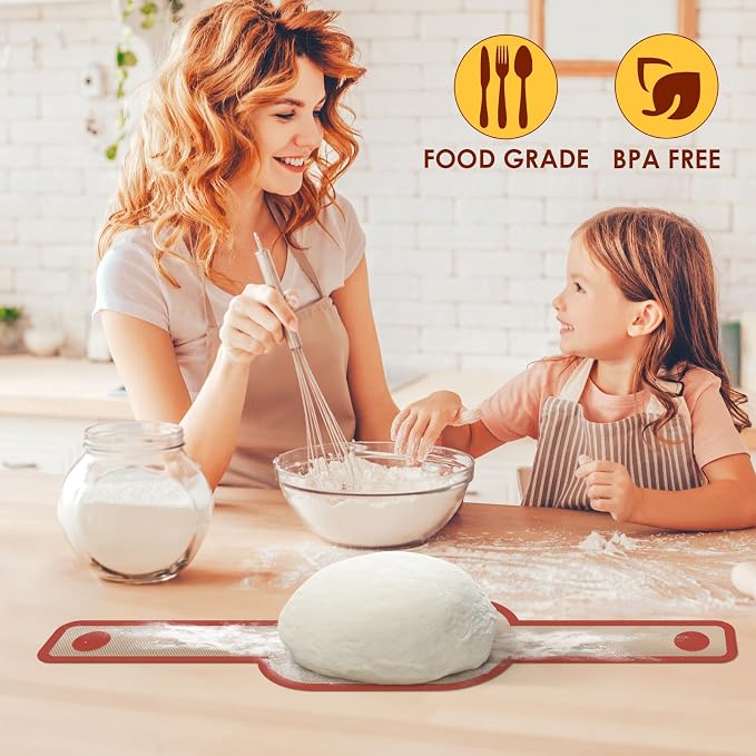 HOTEC 2 Pcs Silicone Bread Sling for Dutch Oven, 0.7MM Thickened Heat Resistant to 500°F Non-Stick Baking Mat with Long Handle Easy to Transfer Sourdough Bread, Dutch Oven Liners Baking Supplies