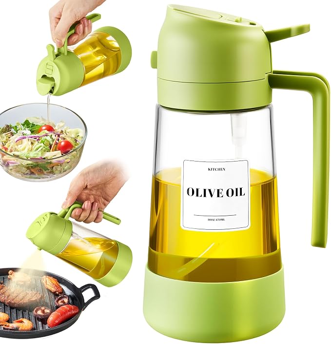 PARACITY Oil Sprayer for Cooking, 2-in-1 Glass Dispenser, Silicone Base | Fine mist or controlled pour; wide mouth and drip-control nozzle for air fryer, salad, BBQ, baking, and daily kitchen use.