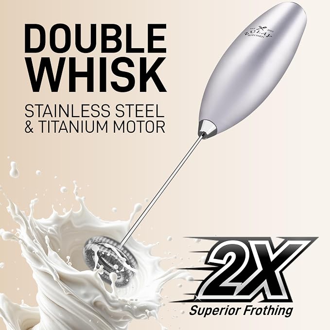 Mini & Mighty Milk Frother Wand – Powerful Handheld Coffee Frother, Battery Operated Drink Mixer – Compact Pocket Size – Detachable Whisk for Latte, Cappuccino, Matcha, Hot Chocolate