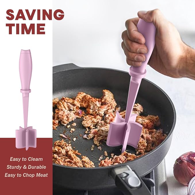 PGYARD Meat Chopper Hamburger Grinder, Kitchen Smasher for Ground Beef | Heat Resistant, 5 Blade, Burger Grinder Nylon Potato Mix Tool, Meat & Poultry Tenderizers, Dishwasher Safe, Pink
