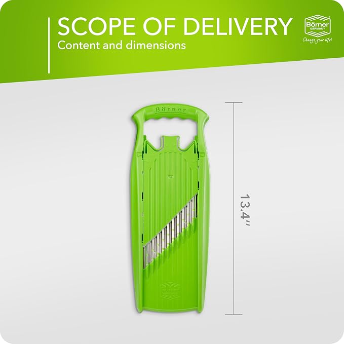 Börner Wave-Waffle PowerLine Crinkle Cut Vegetable Slicer (Green) • Slicer for Wave & Waffle Cut • Wavy Vegetable Cutter • Slicer for Lattice Potatoes & Chips • Wavy Potato Slicer