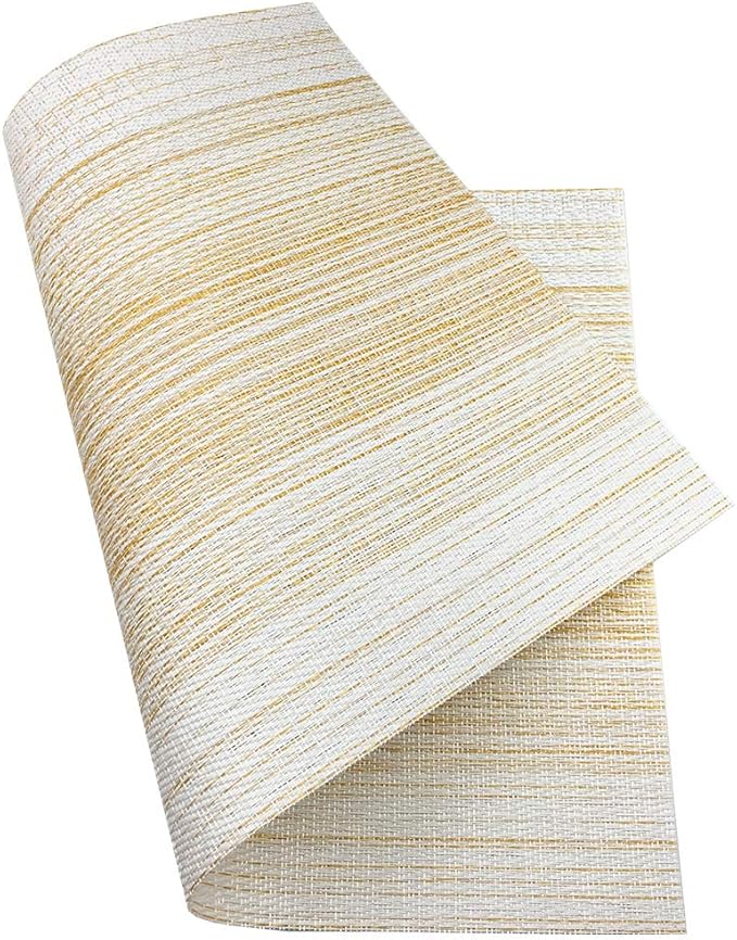 WAZAIGUR Placemats Set of 4, Woven Vinyl Table Placemats, Yellow with White | Placemat, Blending Color Durable Washable Place Mats Indoor Outdoor Heat-Resistant Anti-Skid Kitchen Dining Table Mats