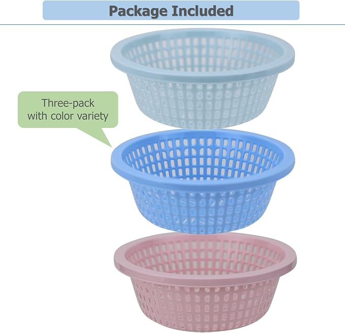 EIKS 8.5-inch Small Colander, Plastic Strainer Basket - 3 Pack | For Rinsing Draining and Air Drying, Veggies Berry Fruits, Meal Prep