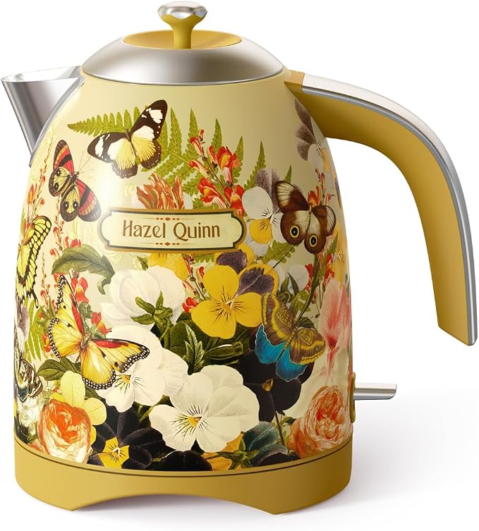Hazel Quinn X Eduardo Recife Electric Water Kettle 1.7 Liters(57oz), Floral | Stainless Steel BPA-Free Interior, 1200W Fast Boiling, Cordless, Automatic Shut Off,ideal for families, couples, home, office