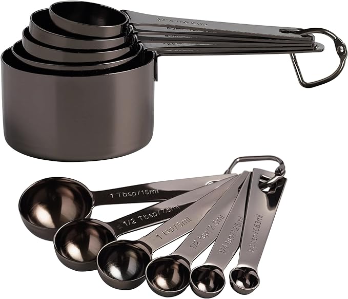 16 Pcs Stainless Steel Measuring Cups & Spoons Set, Black | Heavy Duty Metal, 5 Cups, 6 Tbsp Tsp Spoons, 5 Mini Spoons, For Kitchen Cooking Baking