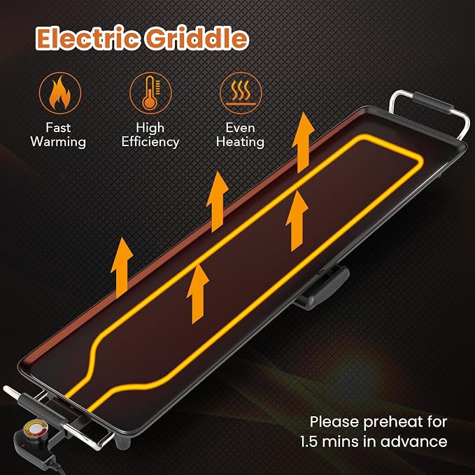 COSTWAY 35.5” Electric Griddle, Extra Large Teppanyaki Grill with Adjustable Temperature, Nonstick Surface, Insulated Handles & Drip Tray, Indoor Outdoor Tabletop BBQ Grill for Party, Camping & RV