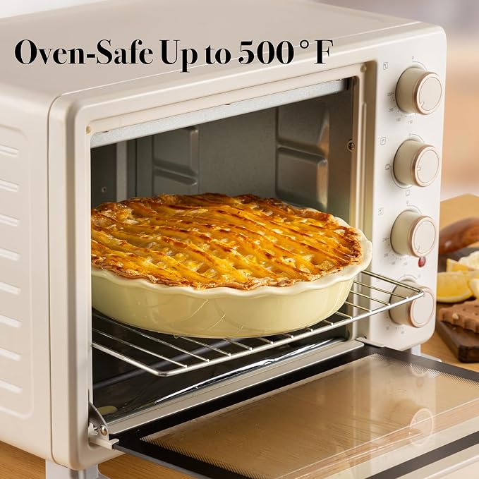 Ceramic Pie Pan for Baking 10 inch, Pie dish for Quiche, Apple Pie, Pot Pies, Deep dish pie plate with ruffled edges, Non-stick Cake Pan, Microwave,Dishwasher,and Oven Safe, Butter Yellow