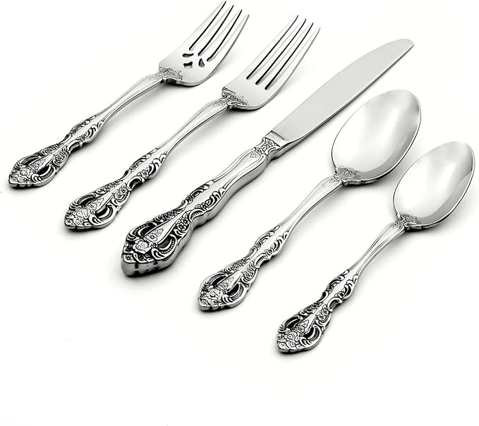 Oneida Michelangelo 5-Piece 18/10 Silverware Set for 1, Flatware | silver, dishwasher safe | includes knives, forks, and spoons | heavy duty, cutlery set, utensil set, wedding silverware