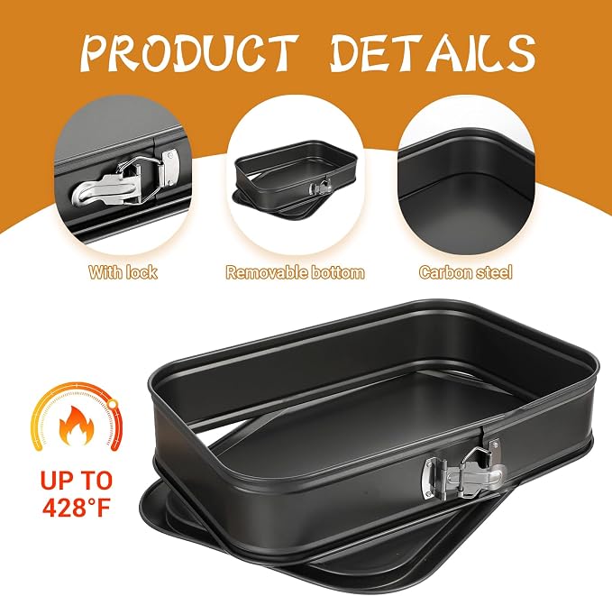 Kenaoeoe 14 x 9.5 Inch Large Springform Pan Rectangle Cake Pan with Removable Bottom Non-Stick Carbon Steel Bakeware for Baking, Gray