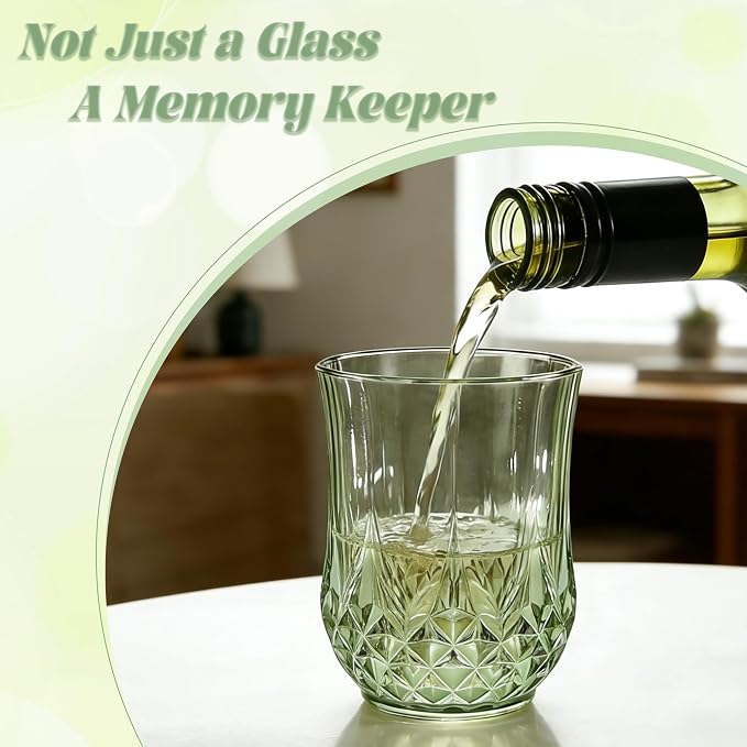 100 Pack Plastic Stemless Wine Glasses, 12oz Unbreakable Wine Cups | Reusable Fancy Vintage Drinking Glass Bulk for Cocktail, Whiskey, Juice, Elegant Decor for Wedding, Party & Holiday Events