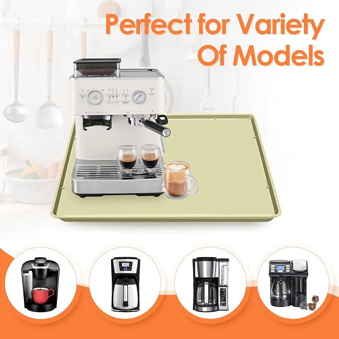 Silicone Coffee Maker Mat with Lip for Countertops, 19.7''x15'', Sage Green | Multi leak-proof coffee tray for countertop, non-slip silicone tray for under coffee machine espresso accessory, wipe-clean