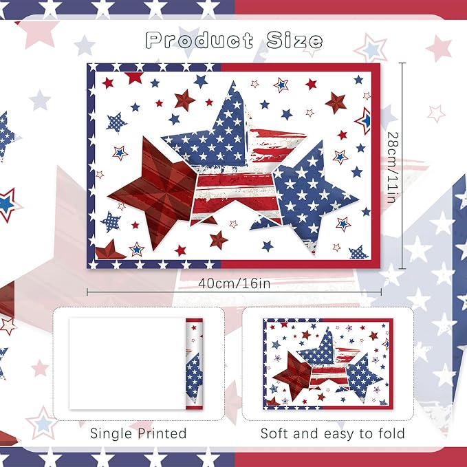 50 PCS Disposable Paper Placemats,11x16 inch 4th of July Place mats | Patriotic Freedom Stars Table Mats, Memorial Day Mat, Holiday Party Table Decorations
