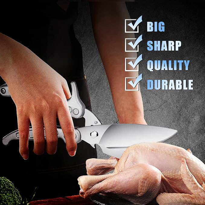 DRAGON RIOT Poultry Shears, Heavy Duty Kitchen Scissors, Silver | Stainless Steel, Dishwasher Safe, For Cutting Chicken, Poultry, Meat and Turkey